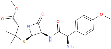 (2S,5R,6R)-2-carbomethoxy-6-%5b%5b(2R)-2-amino-2-(4-methoxyphenyl)acetyl%5damino%5d-3,3-dimethyl-7-oxo-4-thia-1-azabicyclo%5b3.2.0%5dheptane.png
