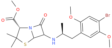 (2S,1S)-carbomethoxy-3,3-dimethyl-7-oxo-6-[2-(2,5-dimethoxy-4-bromophenyl)-1-methylethylamino]-4-thia-1-azabicyclo [3.2.0]heptane.png