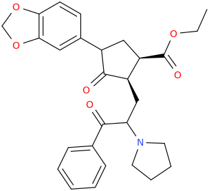   (1R,2R)-1-carboethoxy-4-(3,4-methylenedioxyphenyl)-3-oxo-2-(2-(1-pyrrolidinyl)-3-phenyl-3-oxopropyl)cyclopentane.png
